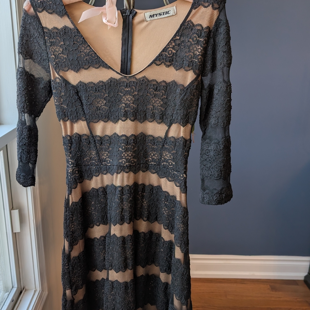 Mystic Black and Tan Lace Long Sleeve Dress